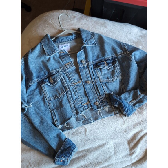 Old navy XL distressed cropped Jean jacket - Picture 1 of 7